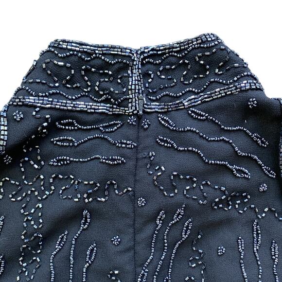 VINTAGE CHADWICKS Halter Womens Sz Large Black Beaded Cocktail Glam - Picture 6 of 6